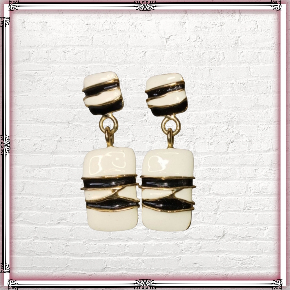 Vintage Black & White Post Dangle Square Earrings